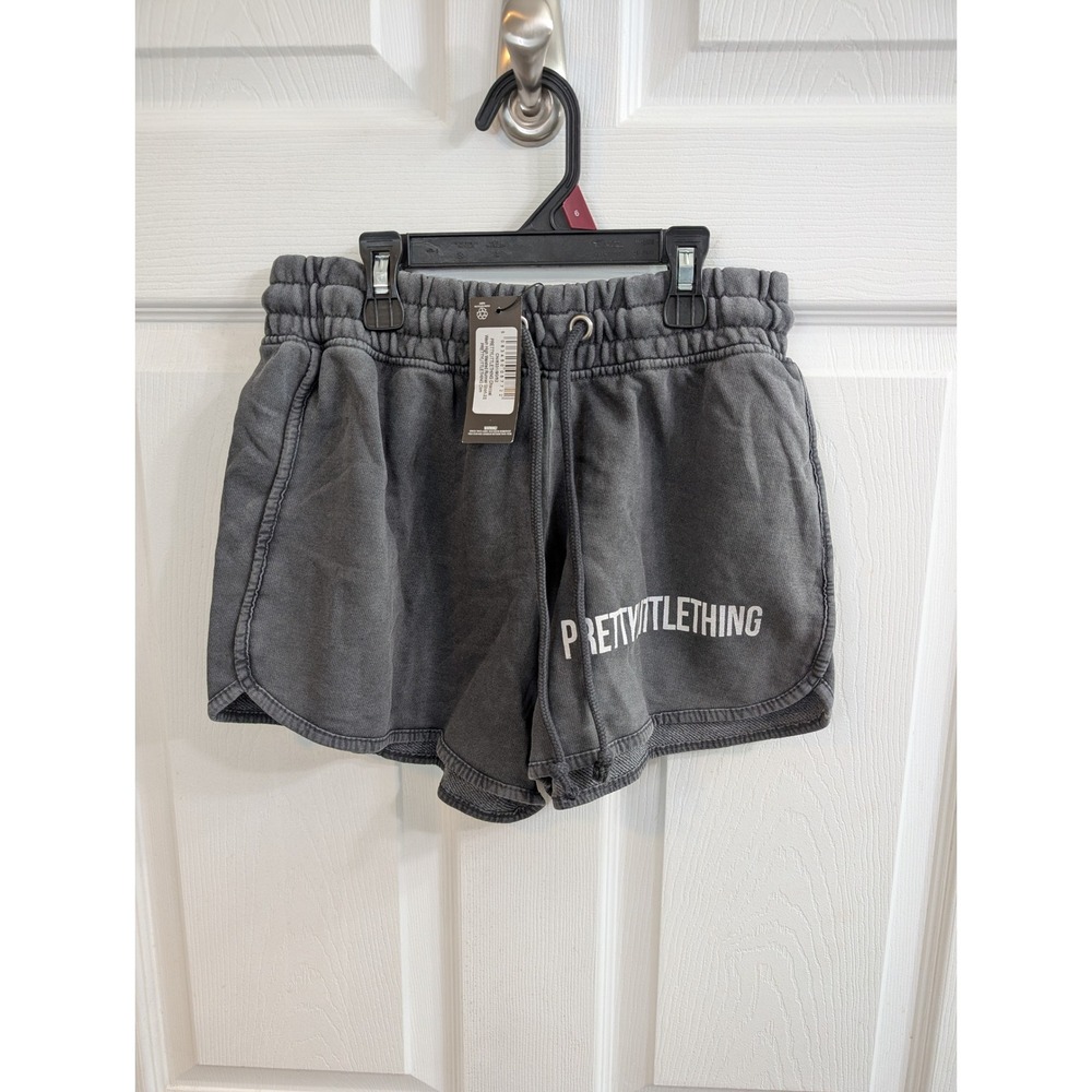 PrettyLittleThing Sweat Shorts Women Charcoal Acid Wash Logo NWT - Size XS
